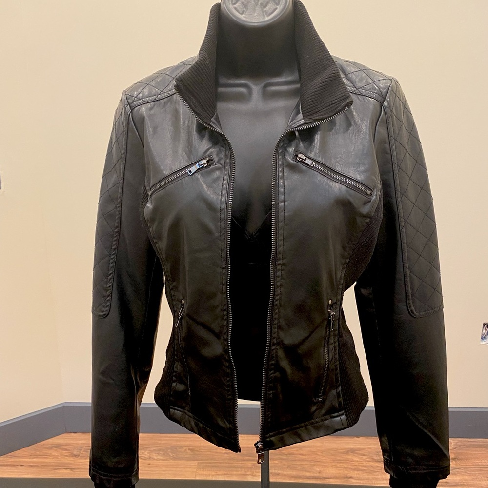 Small Faux Black Leather Jacket (THERAPY)